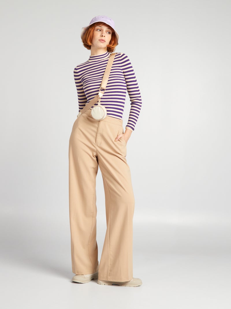 Pull fine jauge à rayures Violet - Kiabi