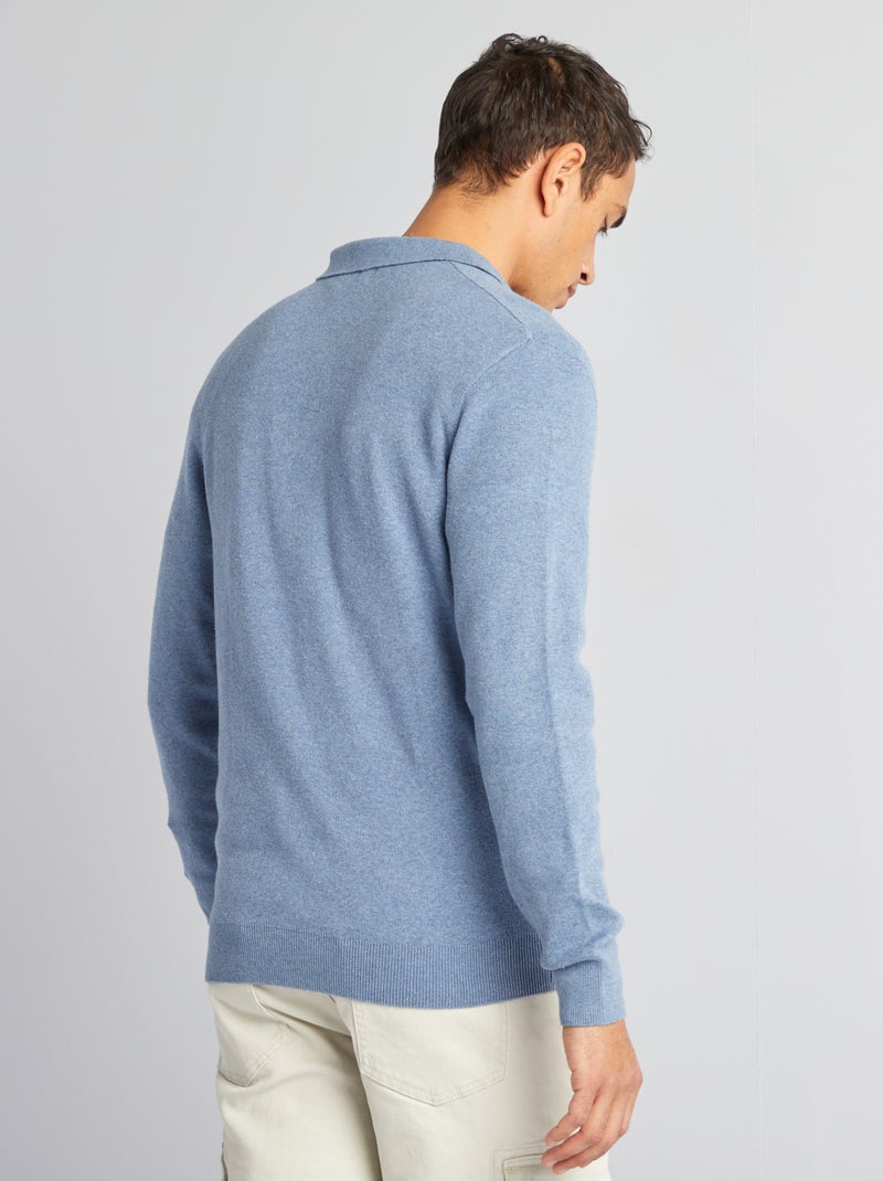 Pull fine jauge col polo boutonné Bleu - Kiabi