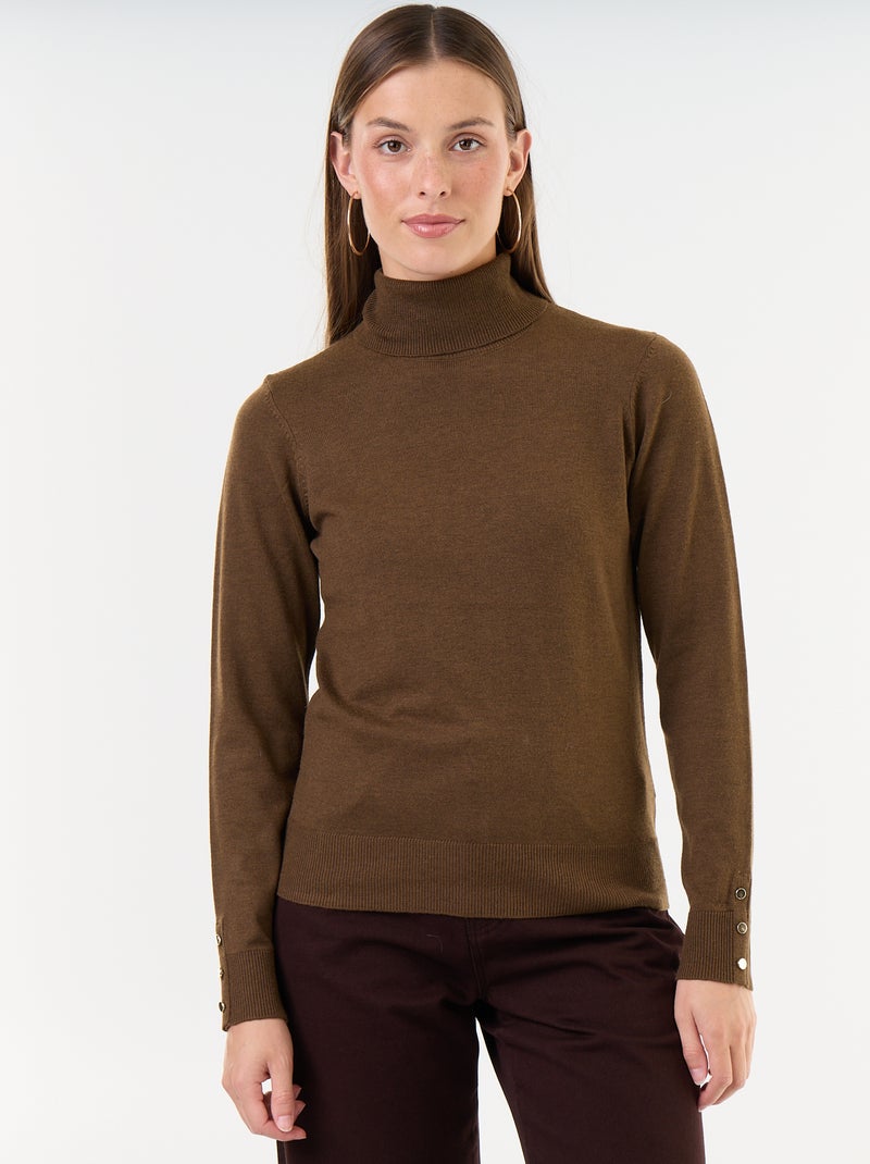 Pull fine jauge col roulé Marron - Kiabi