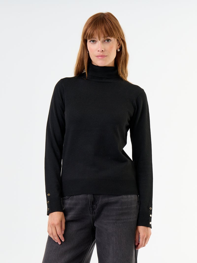 Pull fine jauge col roulé Noir - Kiabi