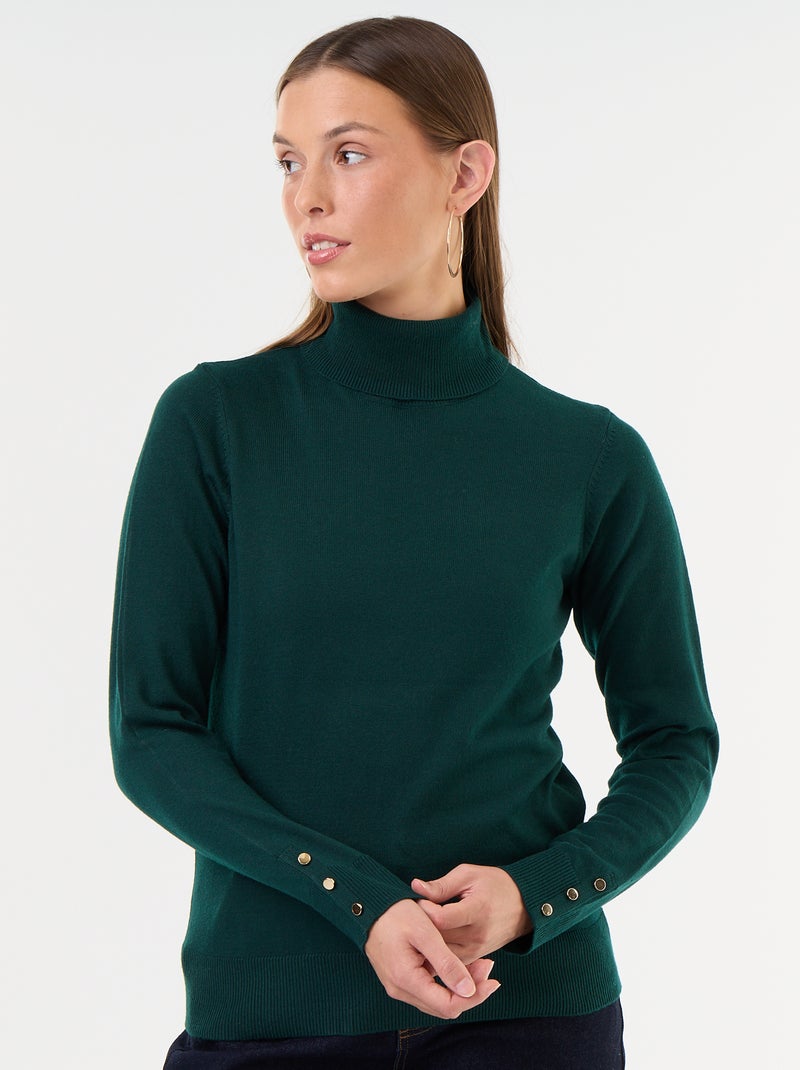 Pull fine jauge col roulé Vert - Kiabi