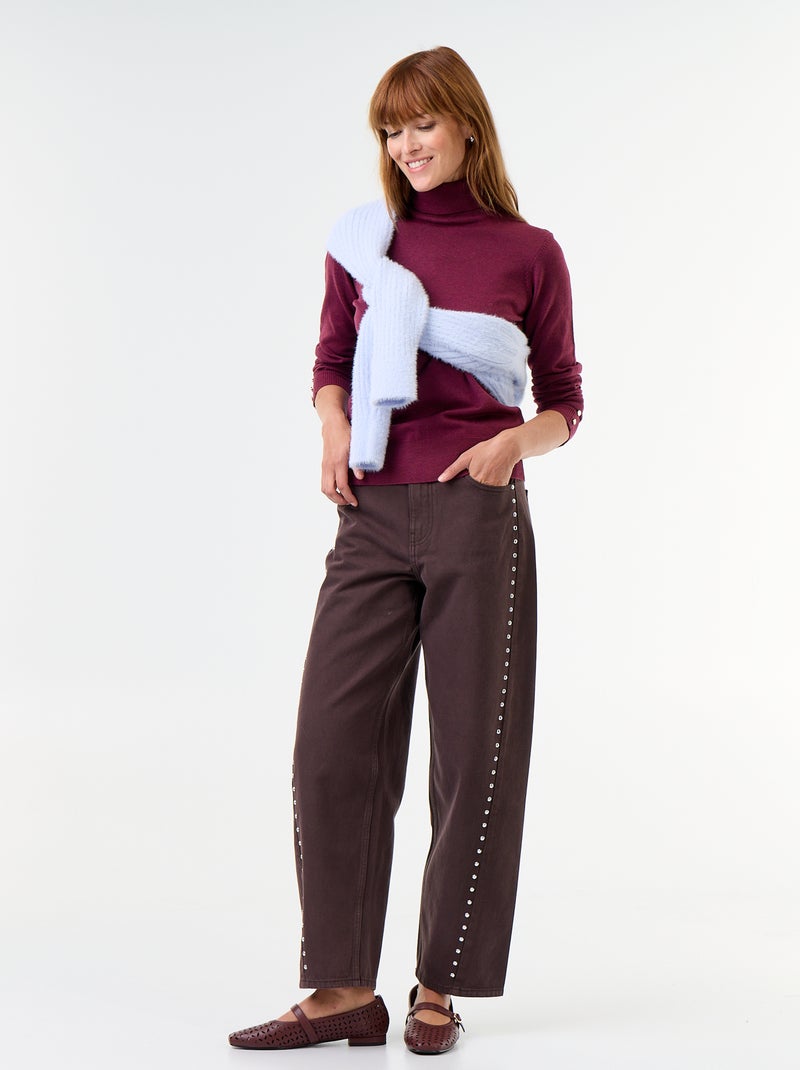 Pull fine jauge col roulé Violet - Kiabi