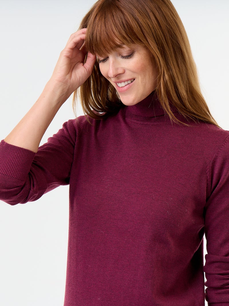 Pull fine jauge col roulé Violet - Kiabi