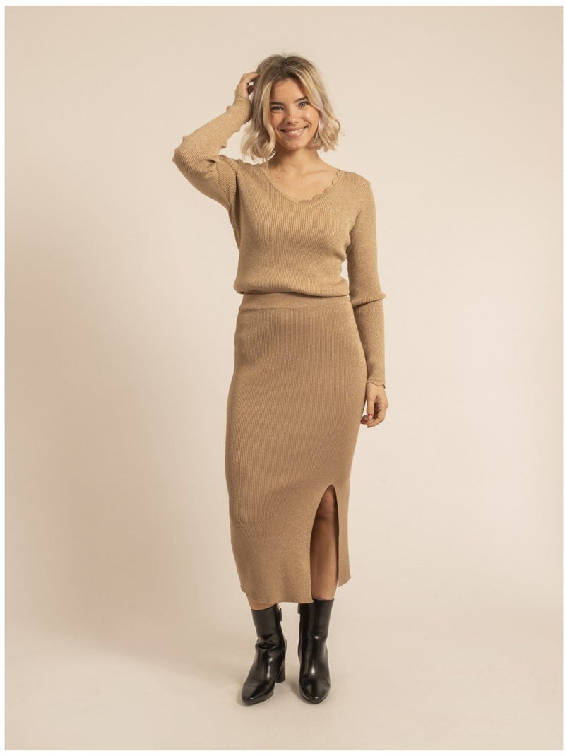 Pull fine maille KEMIA Noir Doré - Kiabi