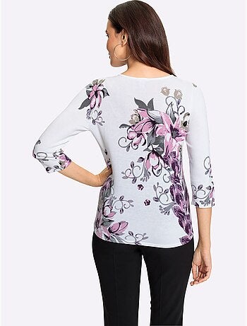 Pull floral en viscose ecovero col rond et manches trois quarts - taille standard - witt