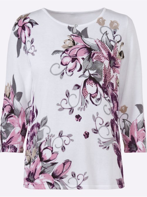 Pull floral en viscose ECOVERO col rond et manches trois quarts - Taille standard - Witt - Kiabi