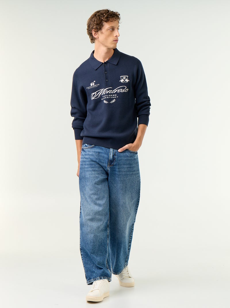 Pull forme polo avec imprimé Bleu - Kiabi