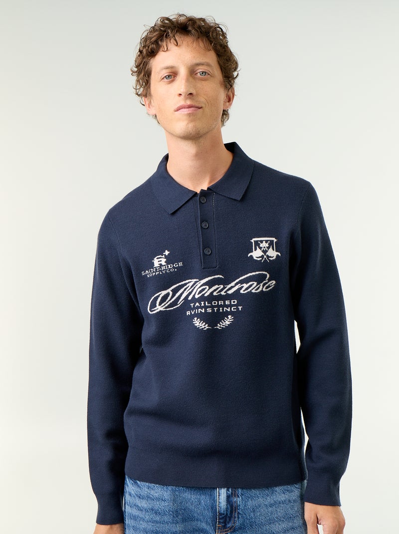 Pull forme polo avec imprimé Bleu - Kiabi