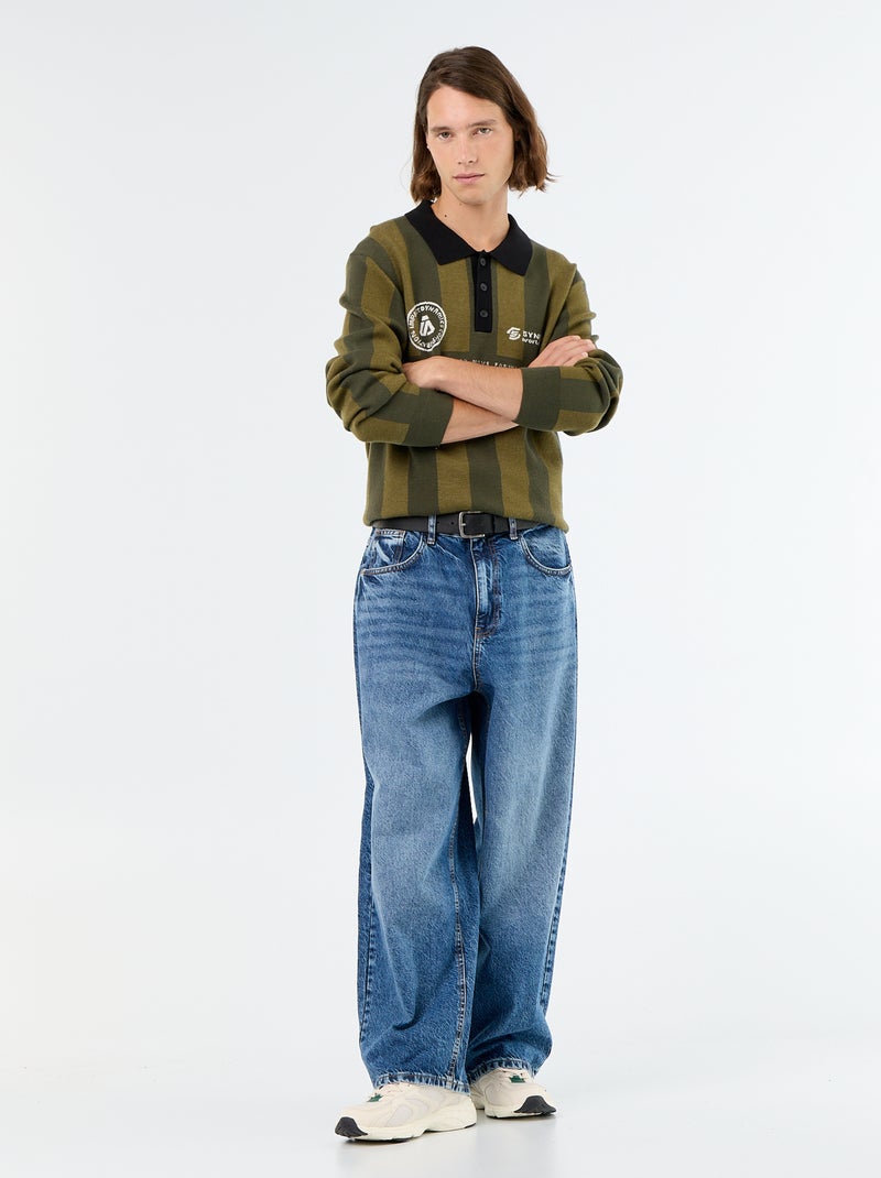 Pull forme polo avec imprimé Kaki - Kiabi