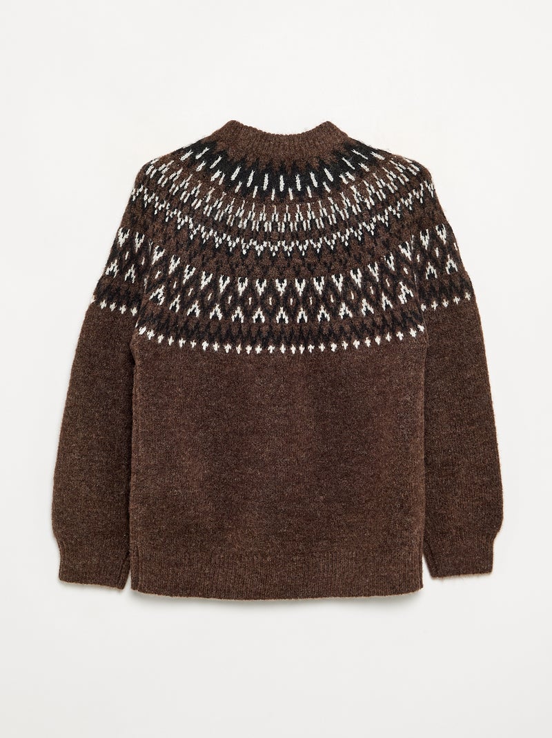 Pull garçon en jacquard - Noël Marron - Kiabi