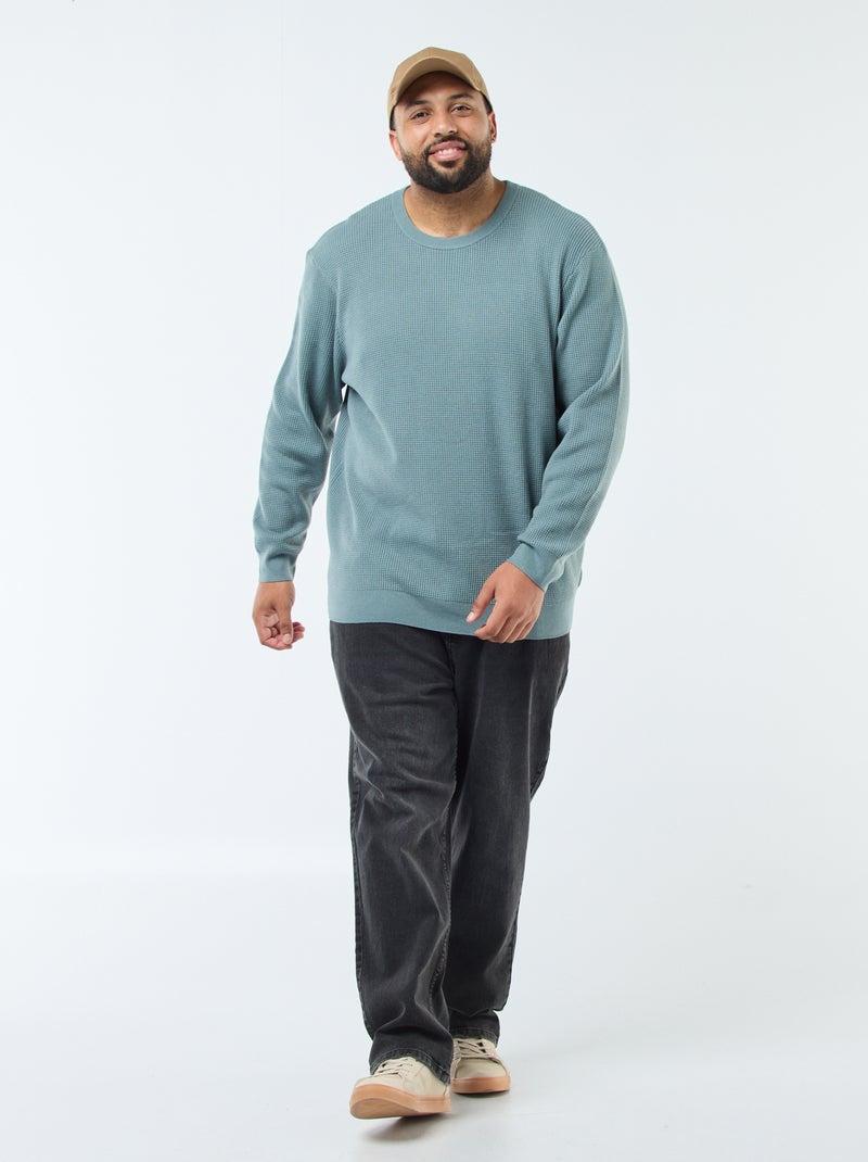 Pull gaufrée en maille stretch Bleu - Kiabi