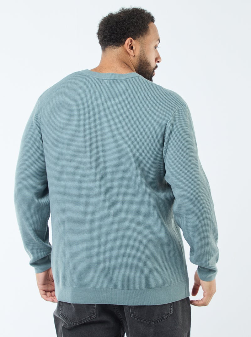 Pull gaufrée en maille stretch Bleu - Kiabi