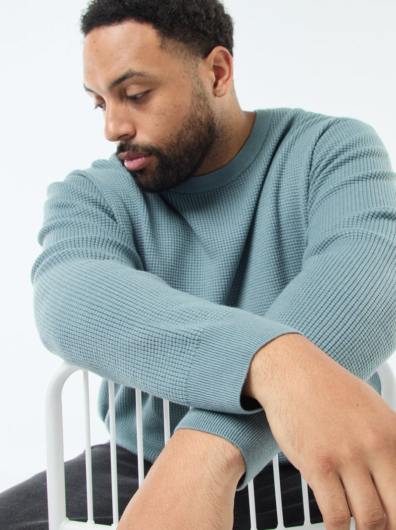 Pull gaufrée en maille stretch Bleu - Kiabi