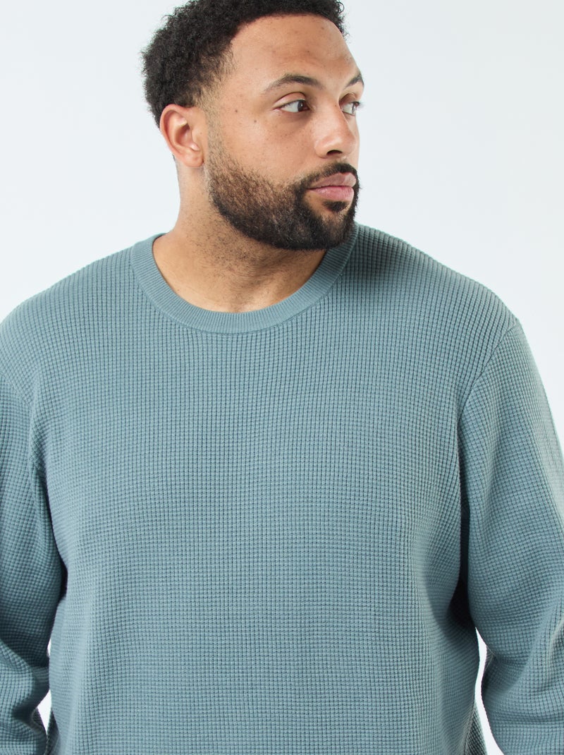 Pull gaufrée en maille stretch Bleu - Kiabi