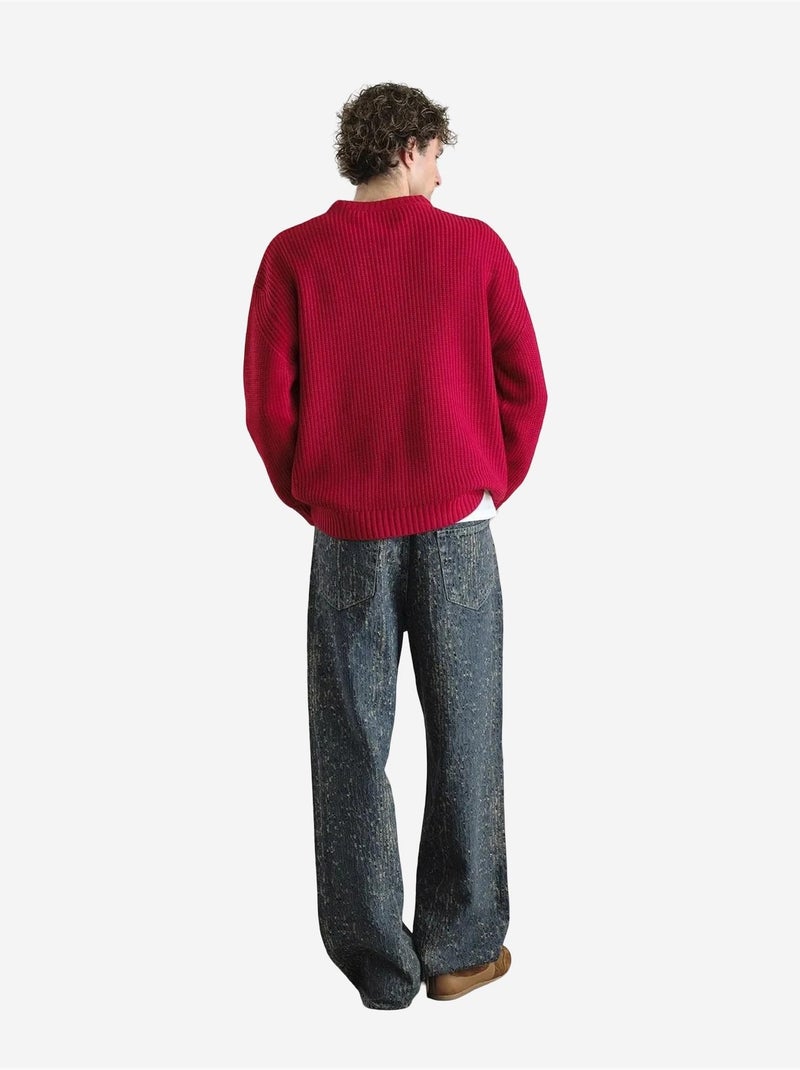 Pull giesto comfort fit en maille côtelée à col rond Rouge - Kiabi