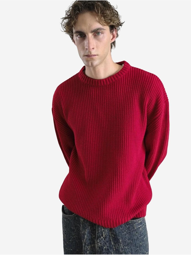 Pull giesto comfort fit en maille côtelée à col rond Rouge - Kiabi