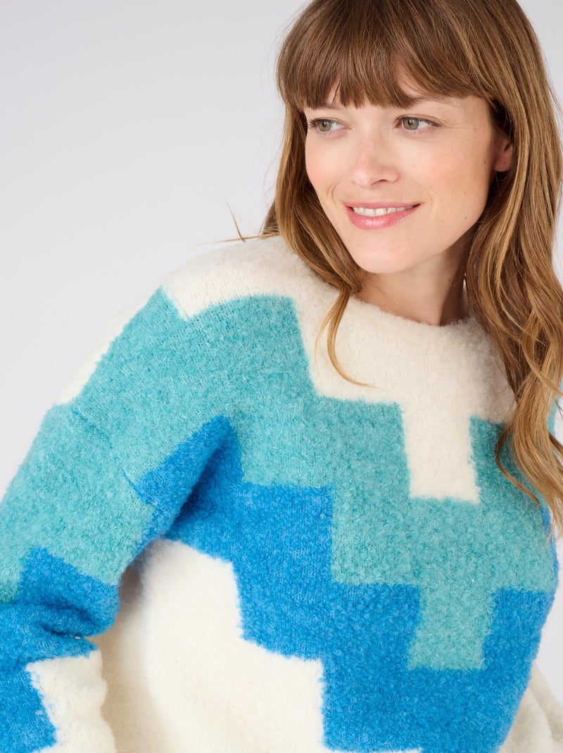 Pull graphique maille bouclette - Damart Bleu - Kiabi