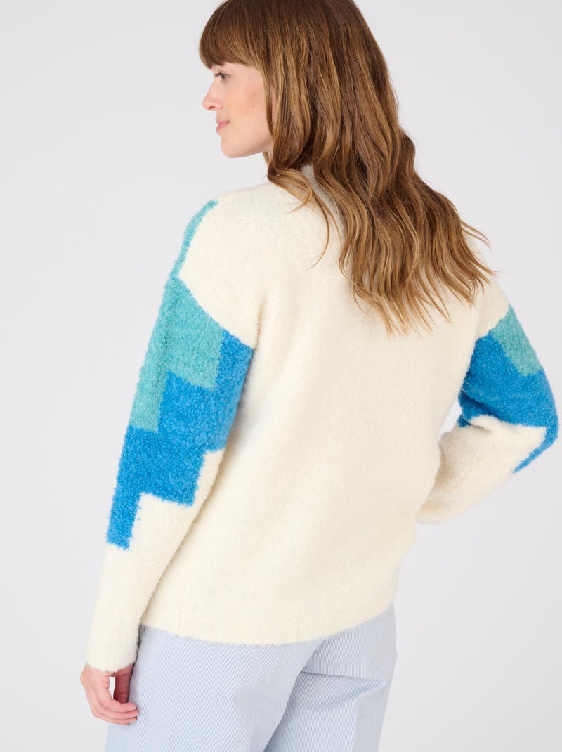 Pull graphique maille bouclette - Damart Bleu - Kiabi