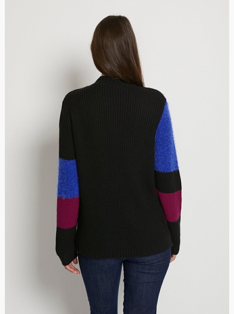 Pull graphique mailles perlée et poilue - Afibel Bleu - Kiabi