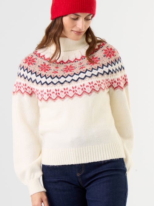 Pull grosse jauge jacquard - Kiabi