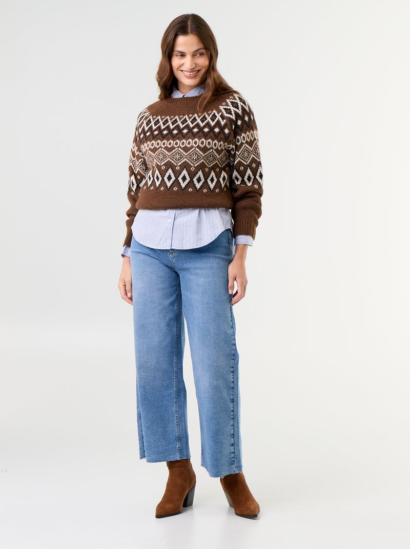 Pull grosse jauge jacquard 'Noël' Marron - Kiabi