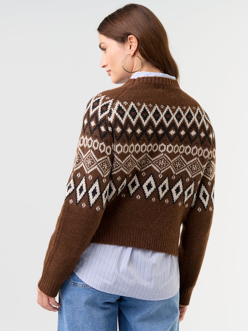 Pull grosse jauge jacquard 'Noël' Marron - Kiabi