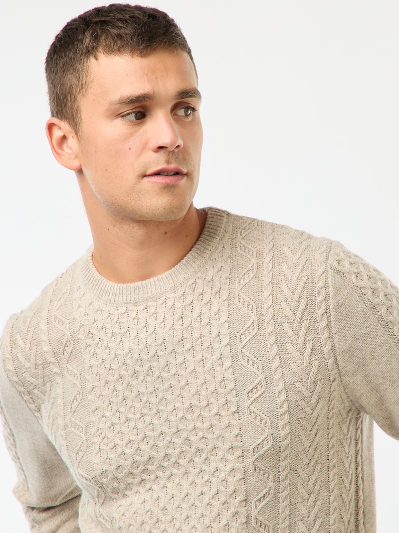 Pull grosse torsade uni Beige - Kiabi