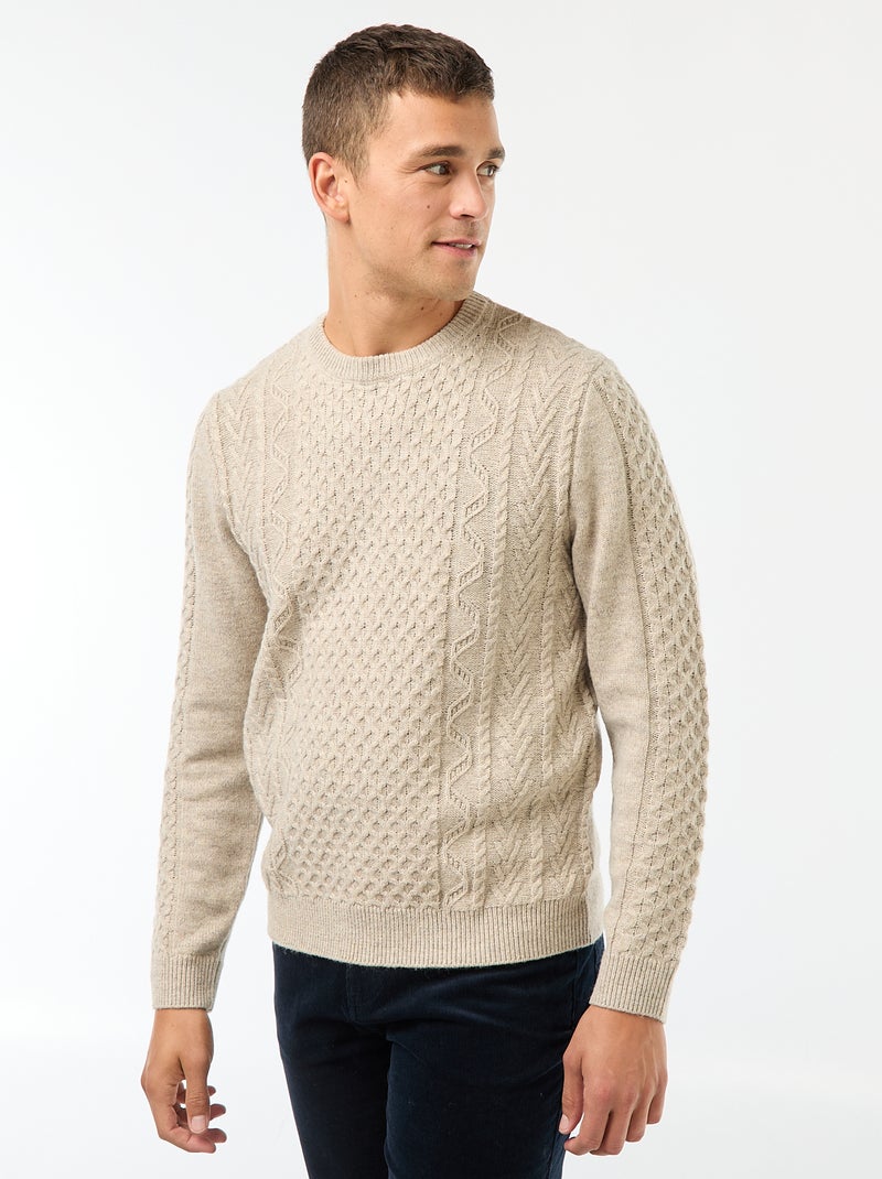 Pull grosse torsade uni Beige - Kiabi
