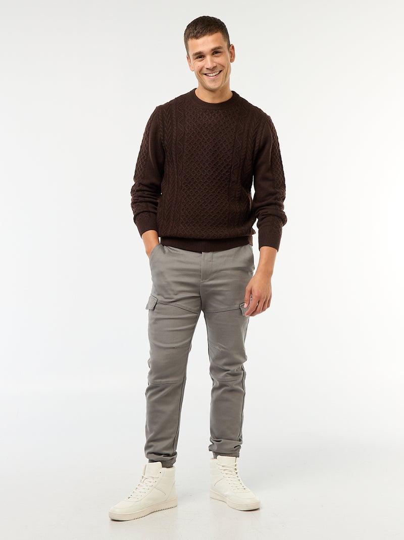 Pull grosse torsade uni Marron - Kiabi