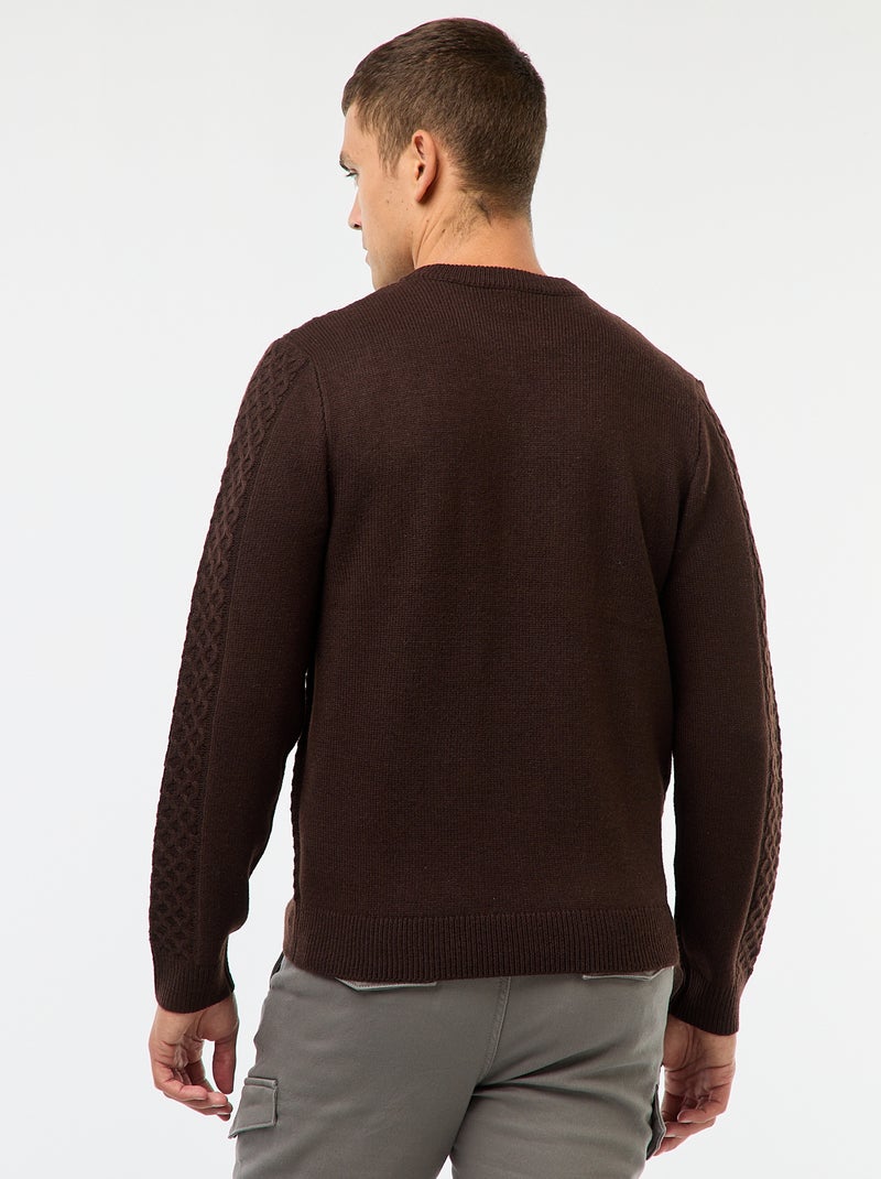 Pull grosse torsade uni Marron - Kiabi