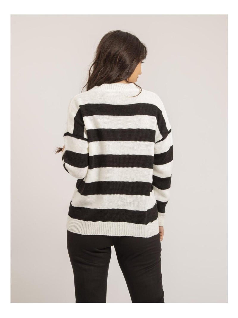 Pull grosses rayures KATURA Blanc - Kiabi