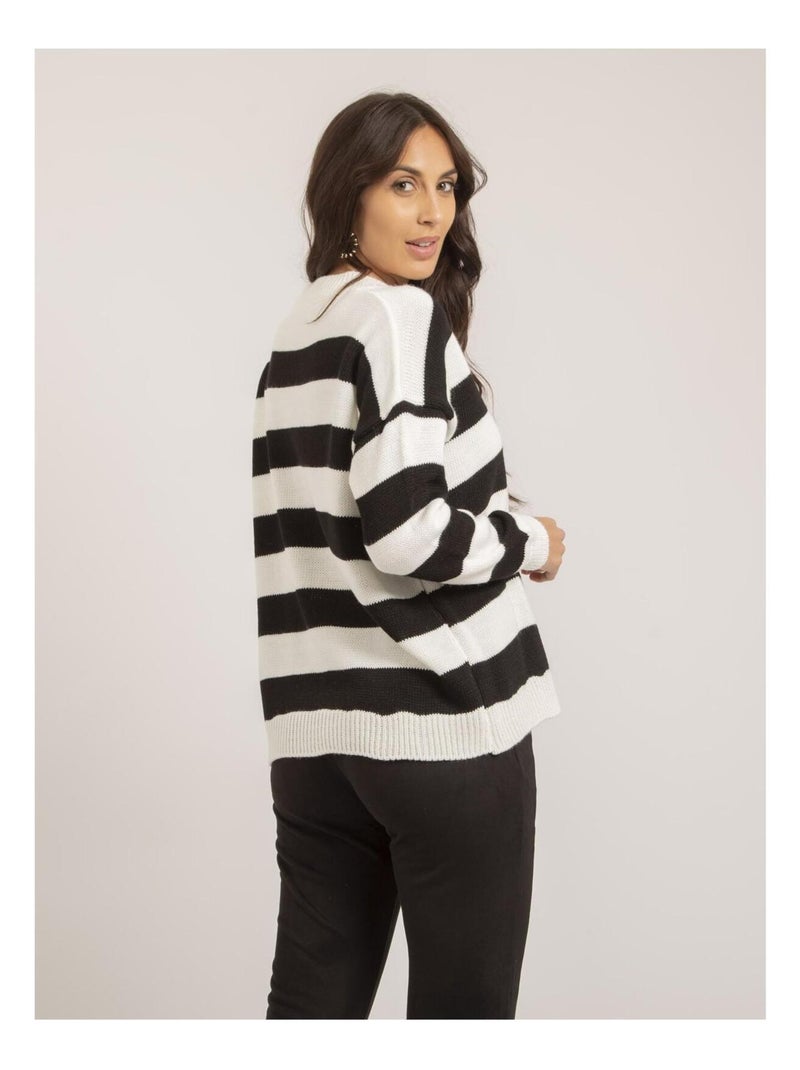 Pull grosses rayures KATURA Blanc - Kiabi