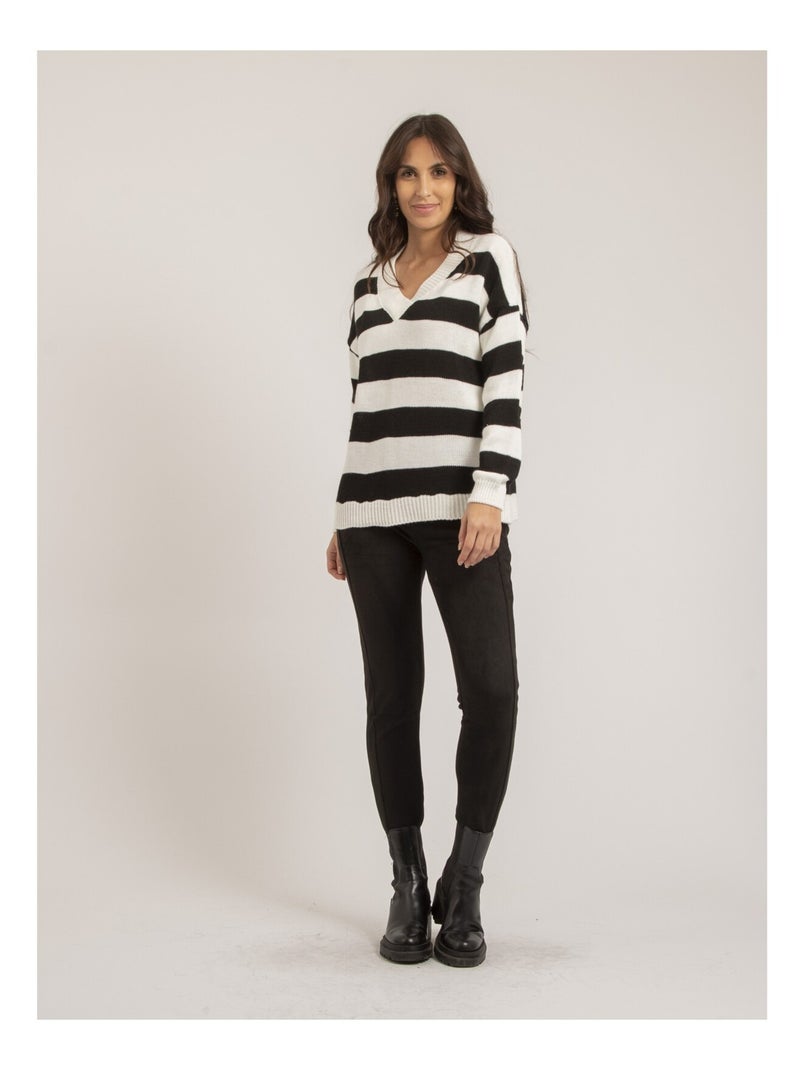 Pull grosses rayures KATURA Blanc - Kiabi