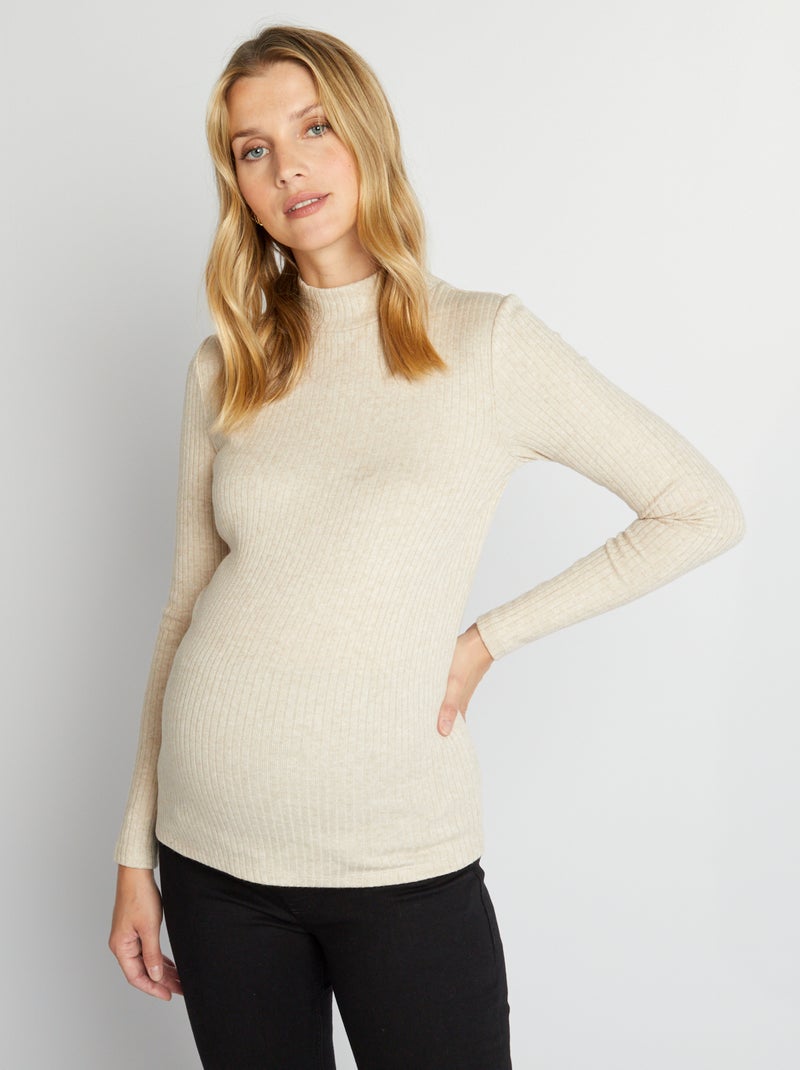 Pull grossesse à col montant Beige - Kiabi