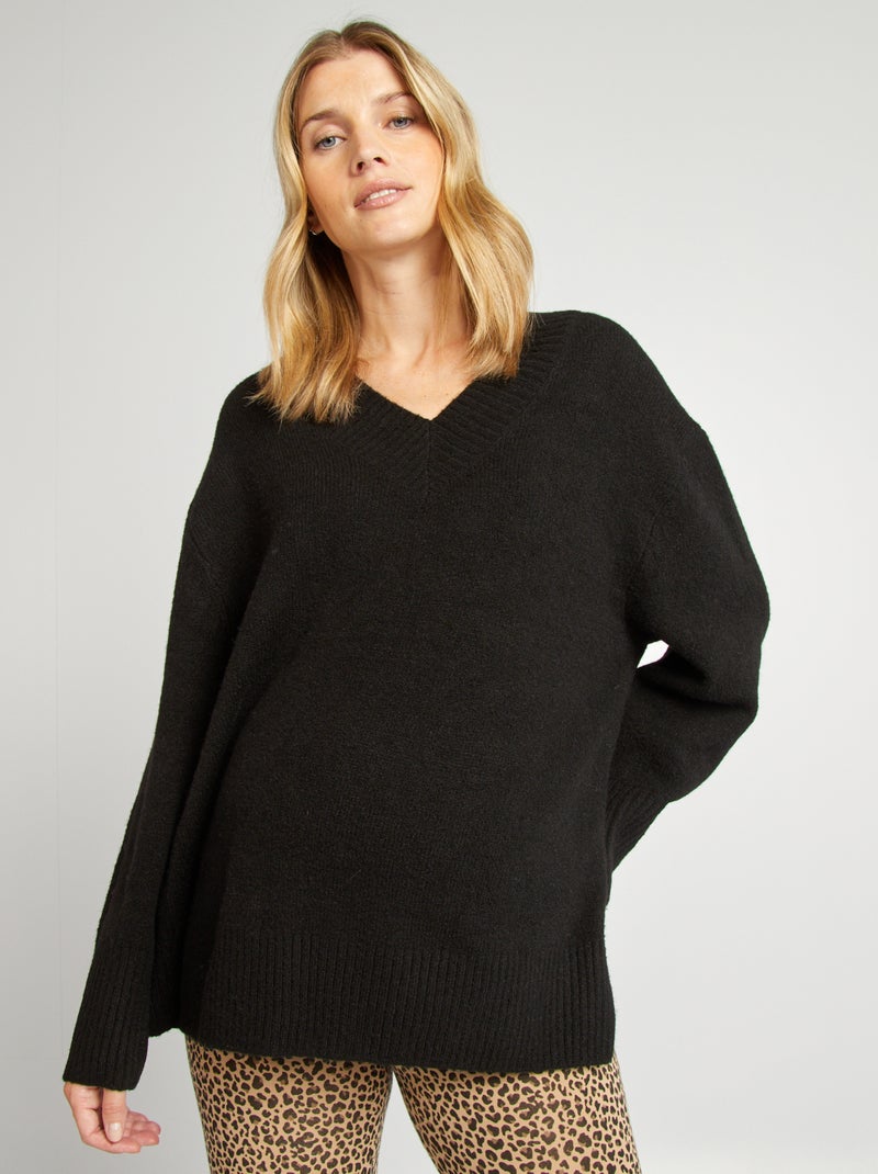 Pull grossesse à col V noir - Kiabi