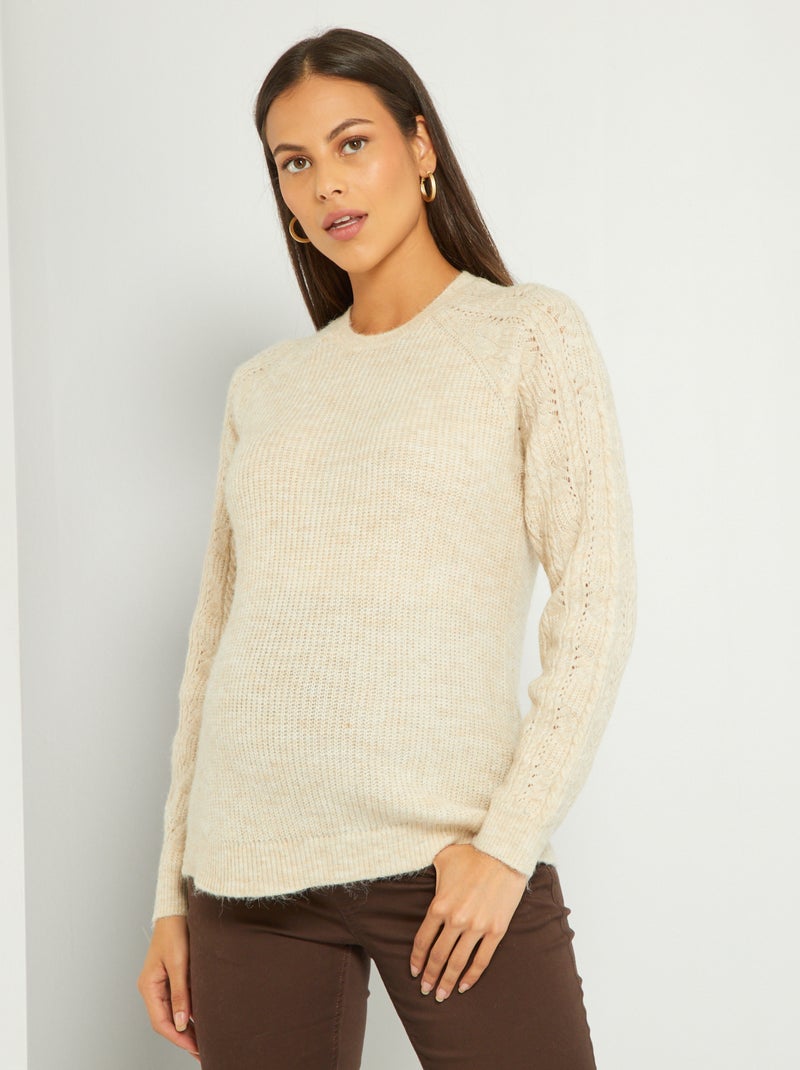 Pull grossesse ajouré Beige - Kiabi
