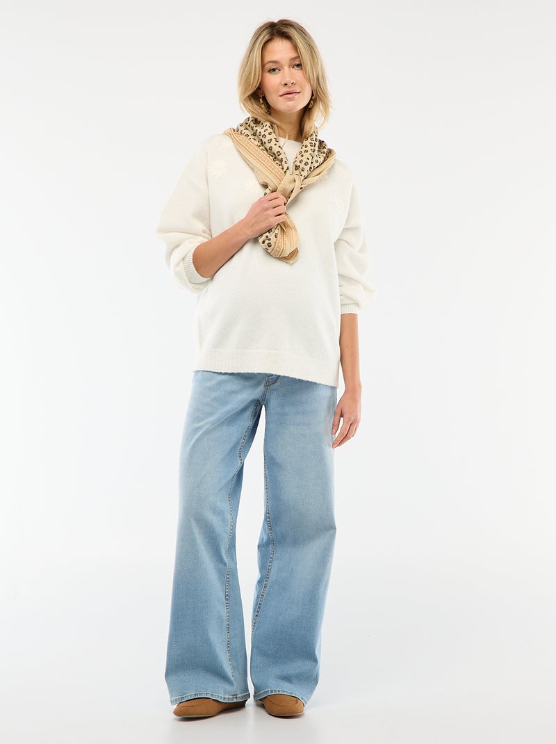 Pull grossesse chaud brodé à fleurs Blanc - Kiabi