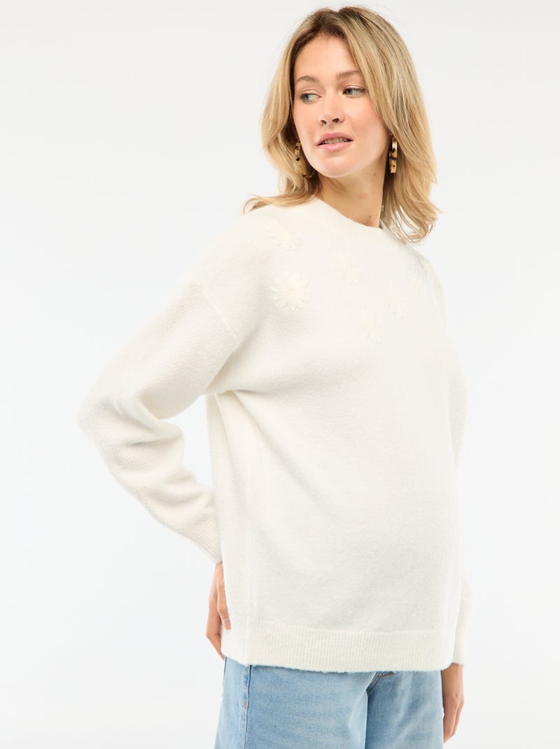 Pull grossesse chaud brodé à fleurs Blanc - Kiabi
