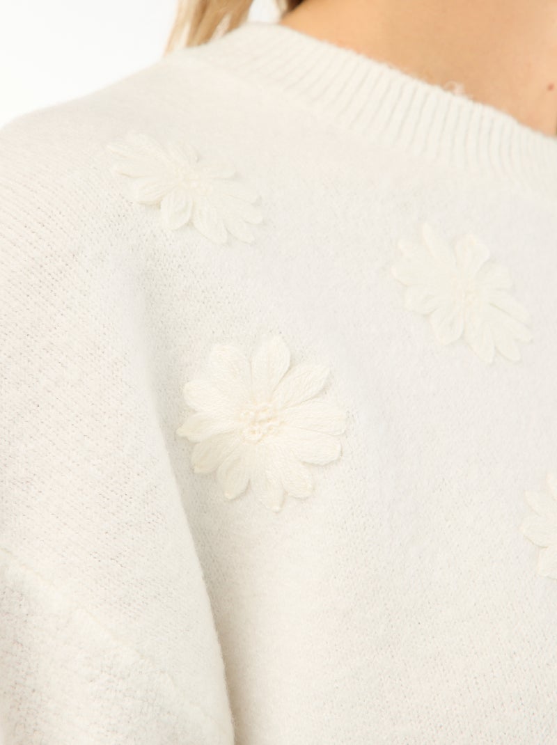 Pull grossesse chaud brodé à fleurs Blanc - Kiabi