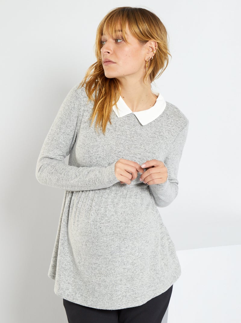Pull grossesse col claudine gris - Kiabi