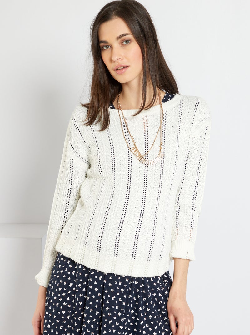 Pull grossesse en maille ajourée blanc cassé - Kiabi