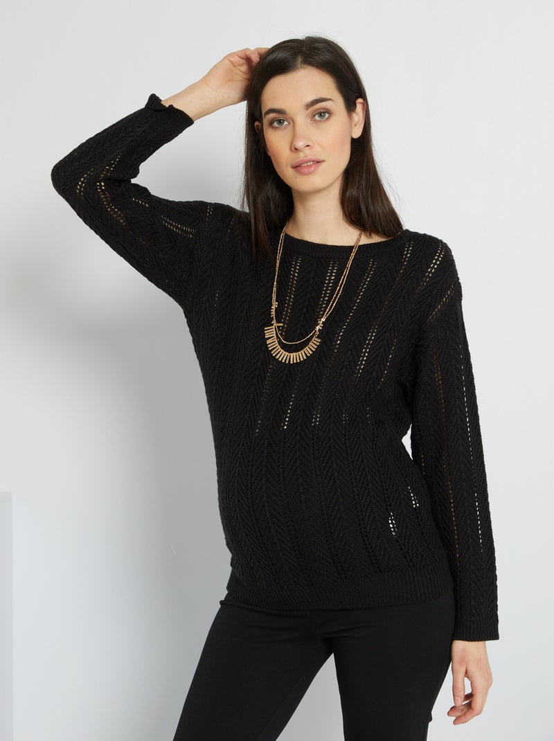 Pull grossesse en maille ajourée noir - Kiabi