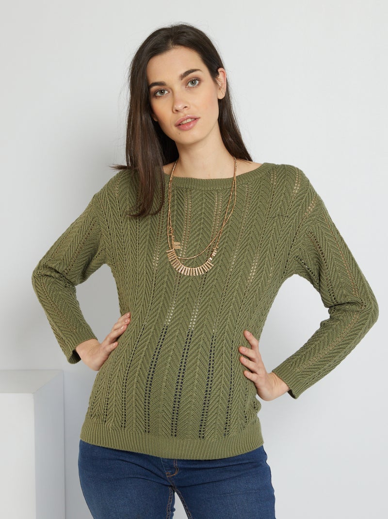 Pull grossesse en maille ajourée vert lichen - Kiabi