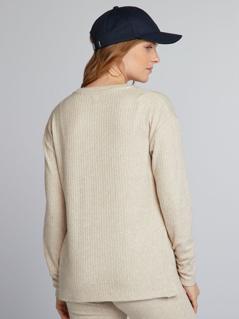 Pull Grossesse Loose Col Rond Beige Kiabi