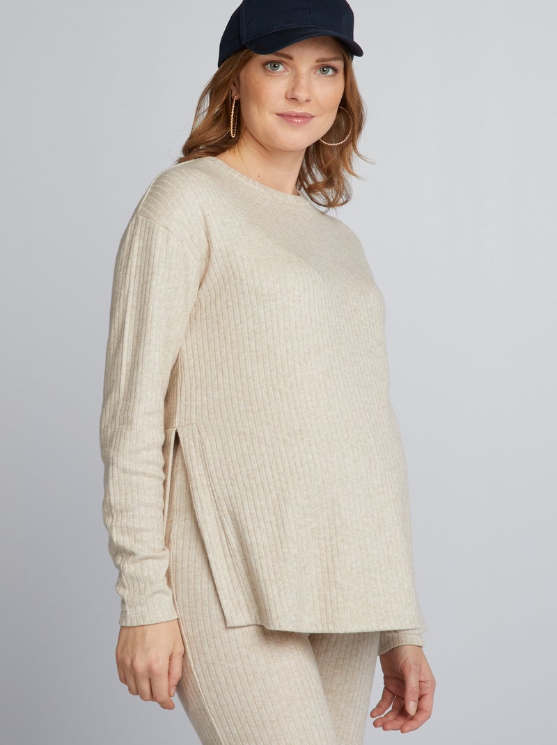 Pull grossesse loose à col rond Beige - Kiabi