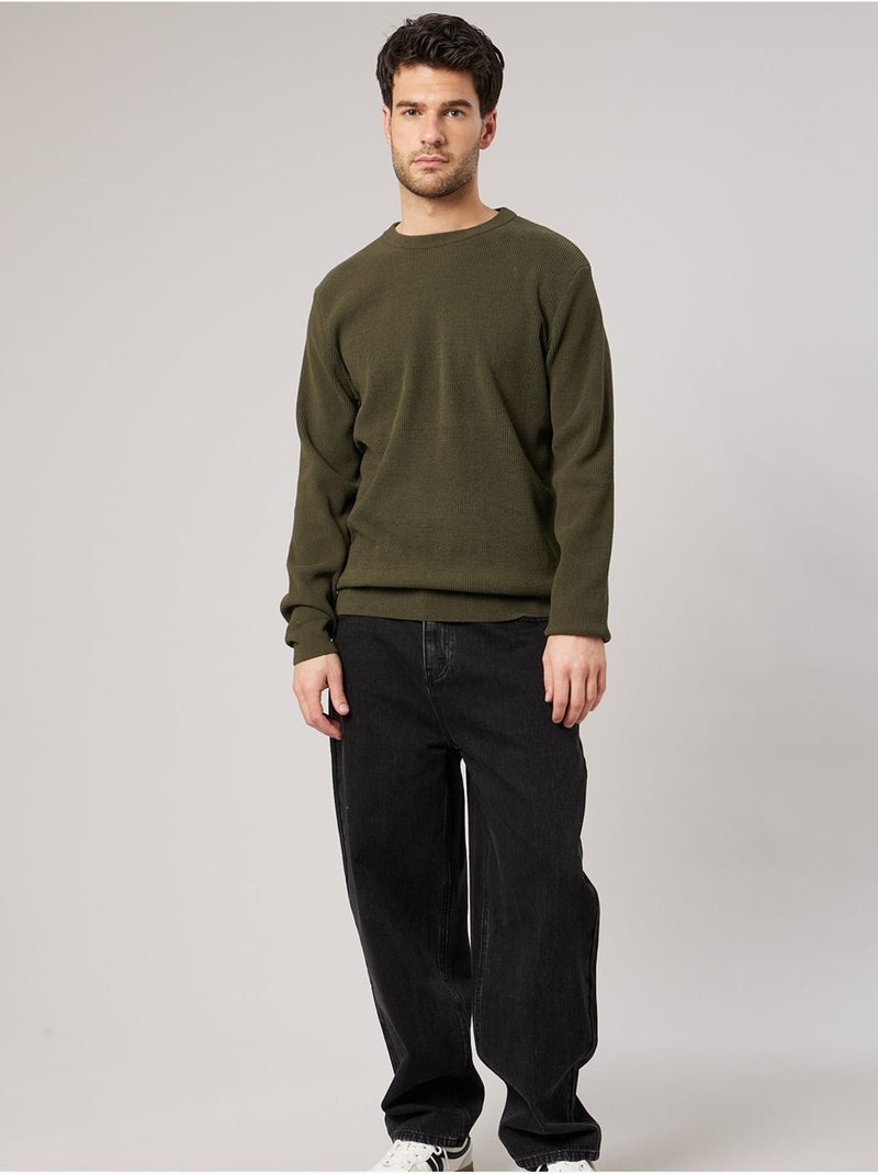 Pull homme col rond poche zippée 'deeluxe' Kaki foncé - Kiabi