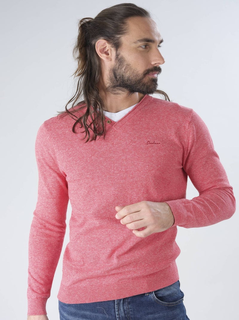 Pull homme double col V 'Deeluxe' Rouge clair - Kiabi