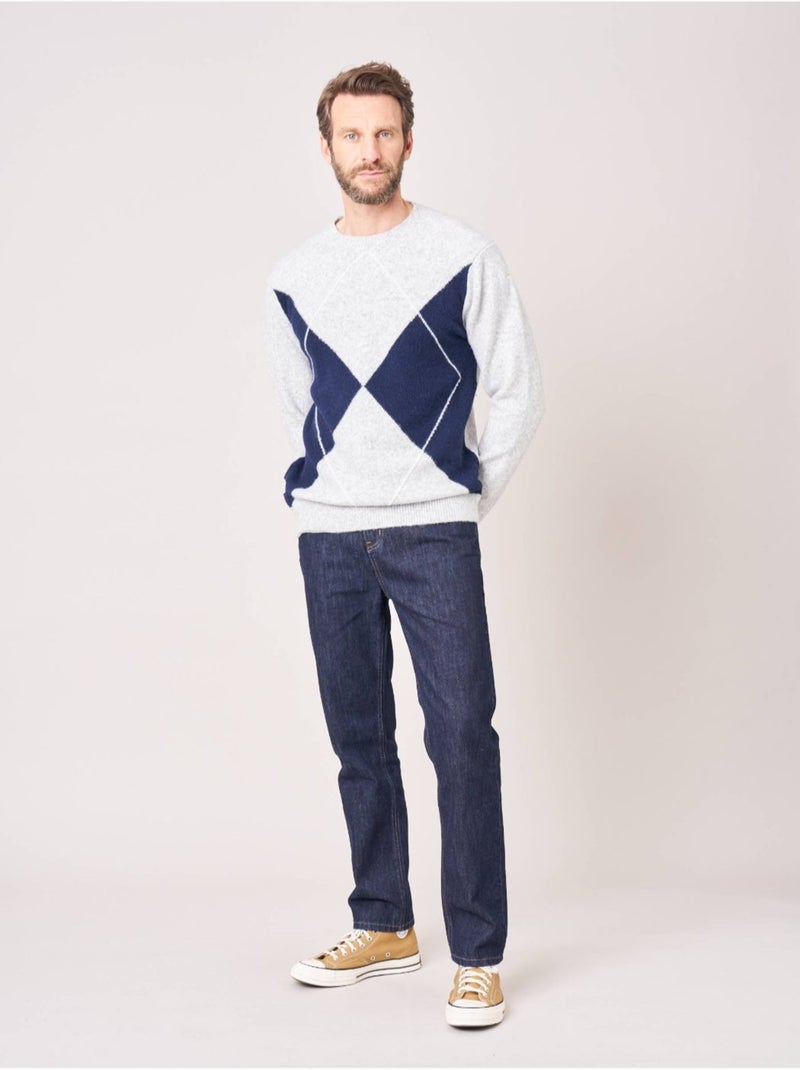 Pull homme motif losanges maille douce 'deeluxe' Gris clair - Kiabi