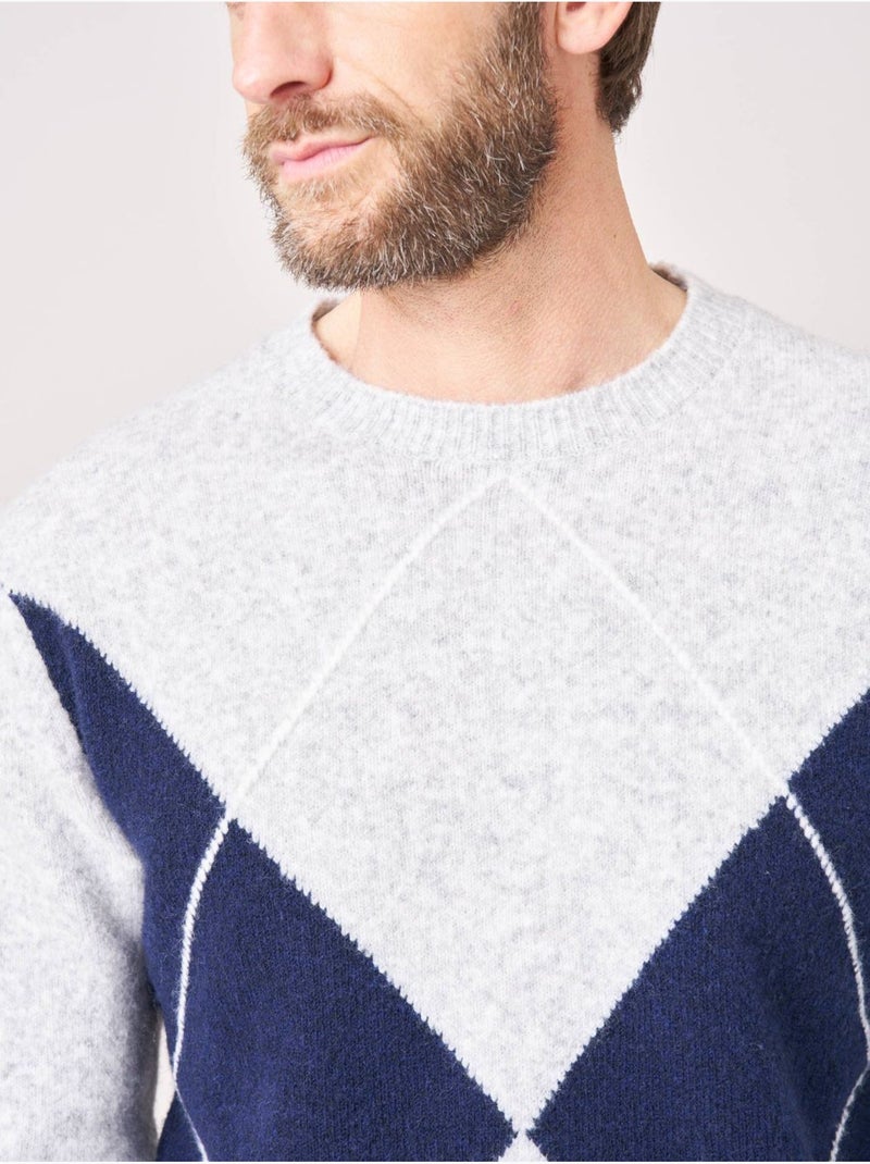 Pull homme motif losanges maille douce 'deeluxe' Gris clair - Kiabi