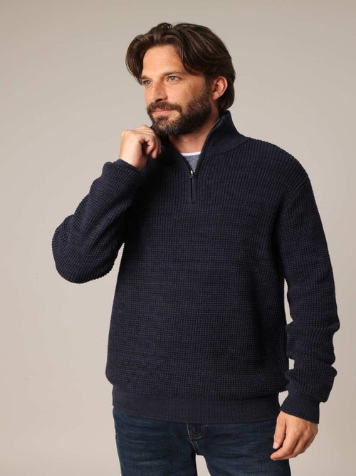 Pull homme zippé col montant en maille texturée 'Deeluxe' - Kiabi